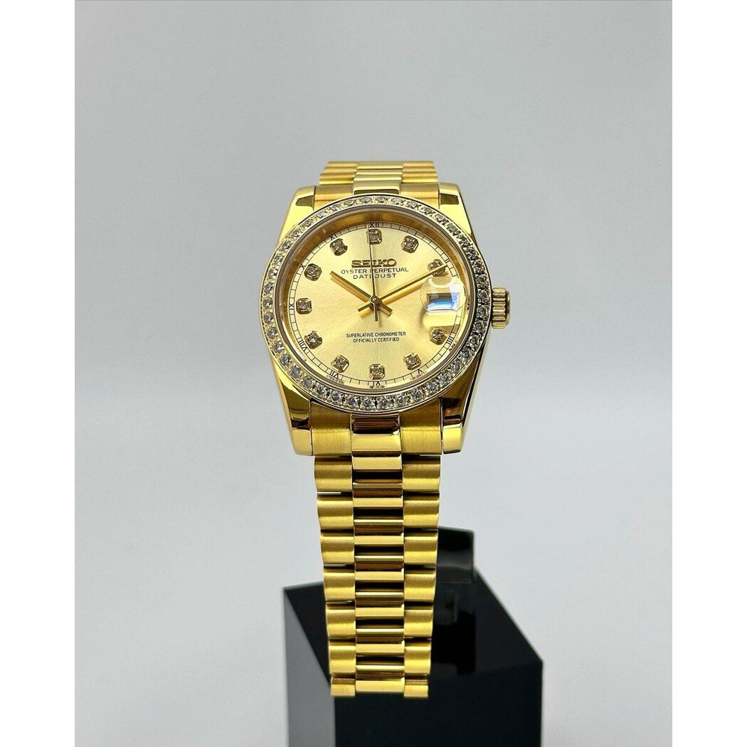 Custom Seiko Mod • Double Diamond Gold DateJust President • 36mm